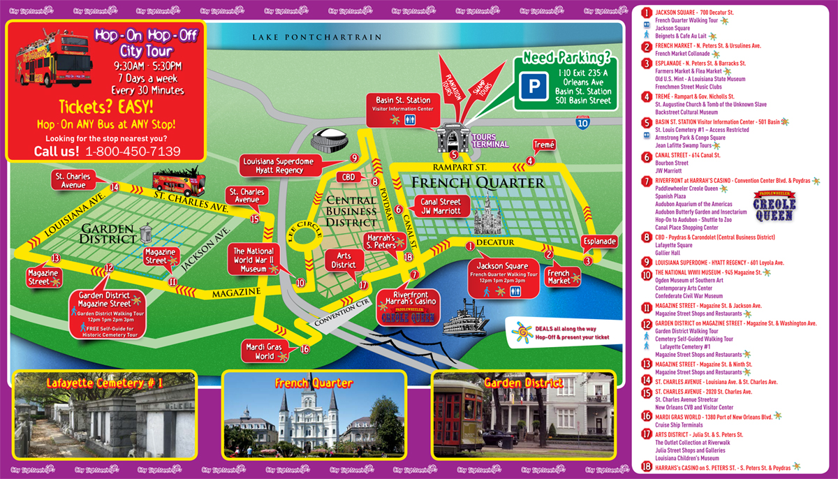 You'll enjoy access to 19 tour stops along the route where you can experience the very best of new orleans, including jackson square, the french quarter, canal street, the garden district, the louisiana superdome. Hop On Hop Off New Orleans Bus Tour Coupons City Sightseeing 2018